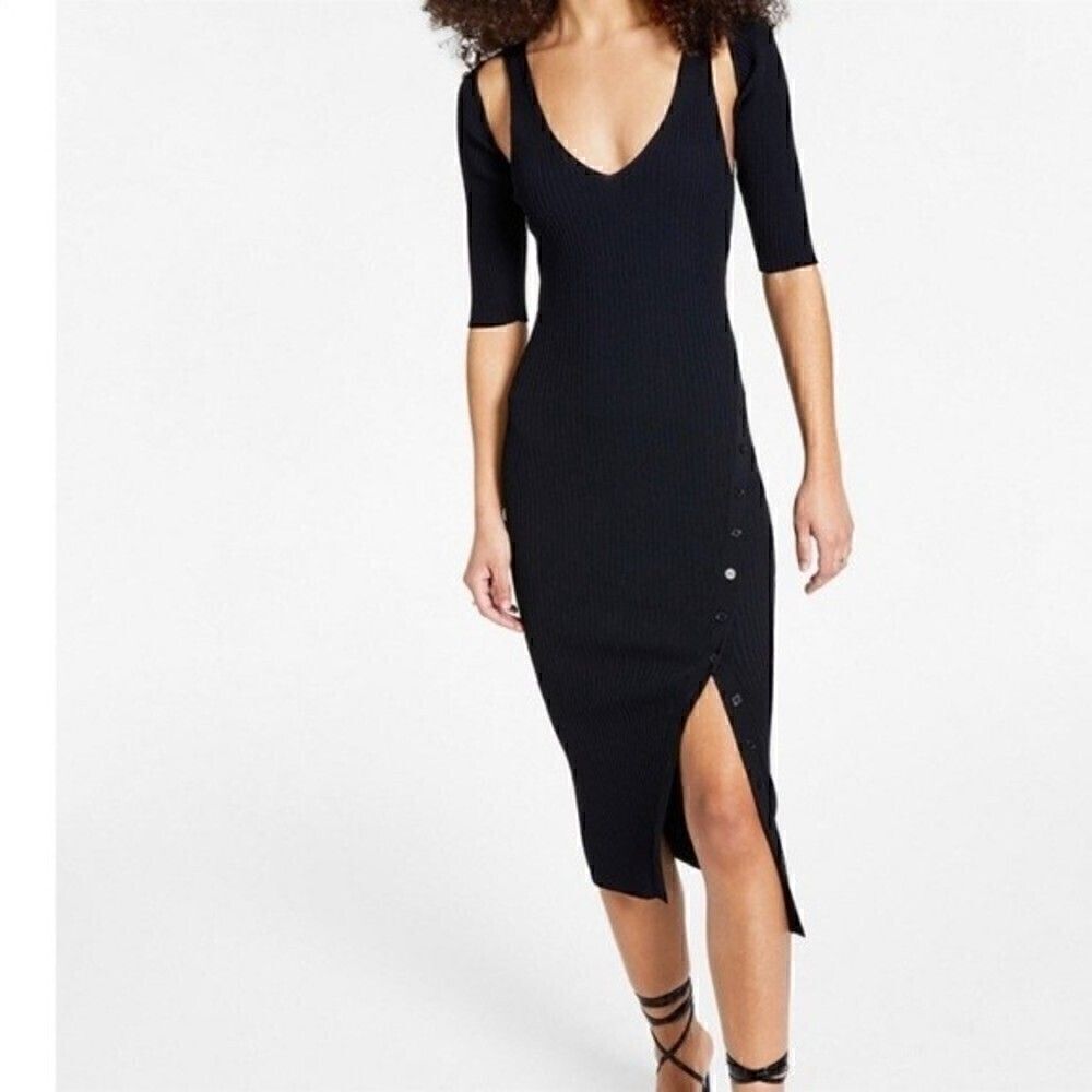 New Leyden Womens Ribbed Bodycon Dress,Black, XLarge